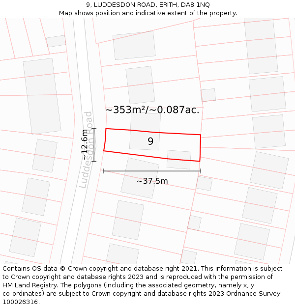 9, LUDDESDON ROAD, ERITH, DA8 1NQ: Plot and title map