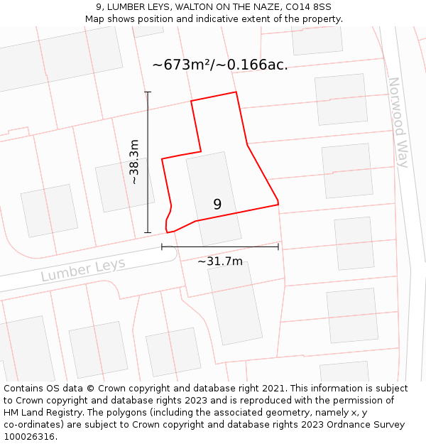 9, LUMBER LEYS, WALTON ON THE NAZE, CO14 8SS: Plot and title map