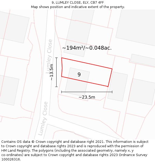 9, LUMLEY CLOSE, ELY, CB7 4FF: Plot and title map