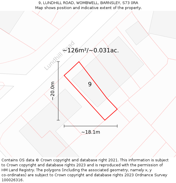9, LUNDHILL ROAD, WOMBWELL, BARNSLEY, S73 0RA: Plot and title map