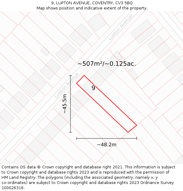 9, LUPTON AVENUE, COVENTRY, CV3 5BQ: Plot and title map