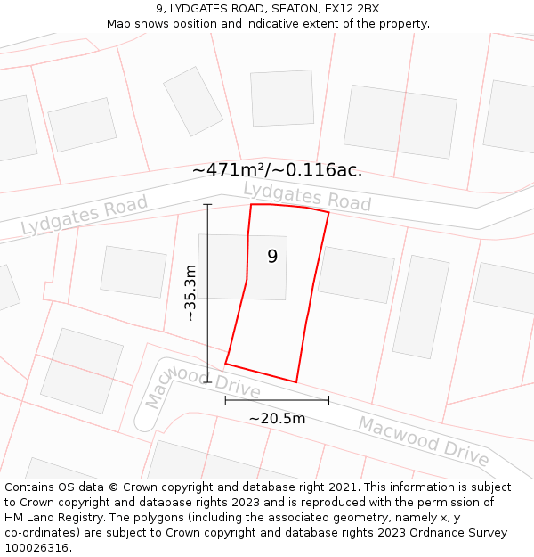 9, LYDGATES ROAD, SEATON, EX12 2BX: Plot and title map