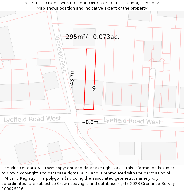 9, LYEFIELD ROAD WEST, CHARLTON KINGS, CHELTENHAM, GL53 8EZ: Plot and title map