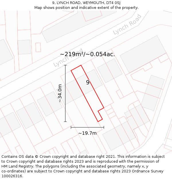 9, LYNCH ROAD, WEYMOUTH, DT4 0SJ: Plot and title map