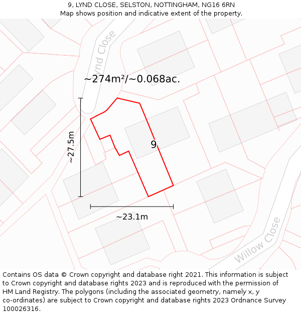 9, LYND CLOSE, SELSTON, NOTTINGHAM, NG16 6RN: Plot and title map
