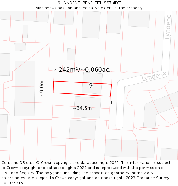 9, LYNDENE, BENFLEET, SS7 4DZ: Plot and title map