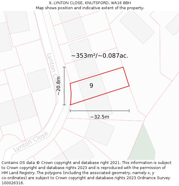 9, LYNTON CLOSE, KNUTSFORD, WA16 8BH: Plot and title map