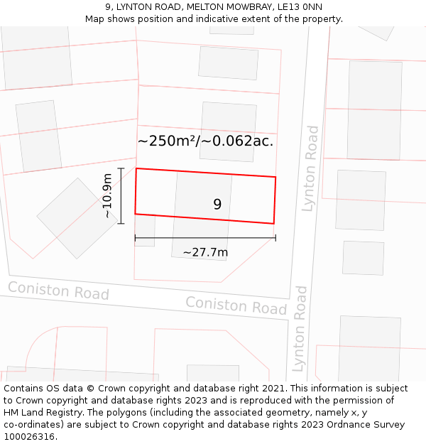 9, LYNTON ROAD, MELTON MOWBRAY, LE13 0NN: Plot and title map