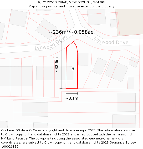 9, LYNWOOD DRIVE, MEXBOROUGH, S64 9PL: Plot and title map
