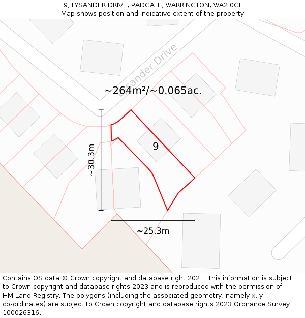 9, LYSANDER DRIVE, PADGATE, WARRINGTON, WA2 0GL: Plot and title map