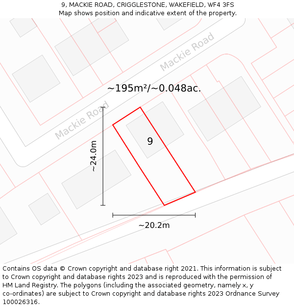 9, MACKIE ROAD, CRIGGLESTONE, WAKEFIELD, WF4 3FS: Plot and title map