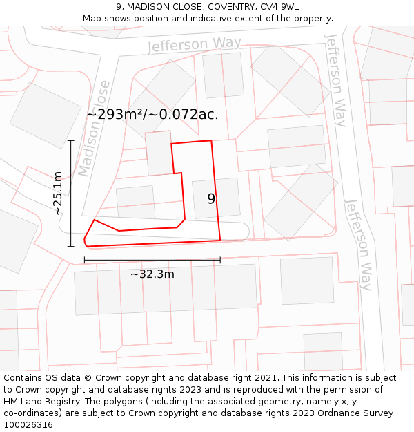 9, MADISON CLOSE, COVENTRY, CV4 9WL: Plot and title map