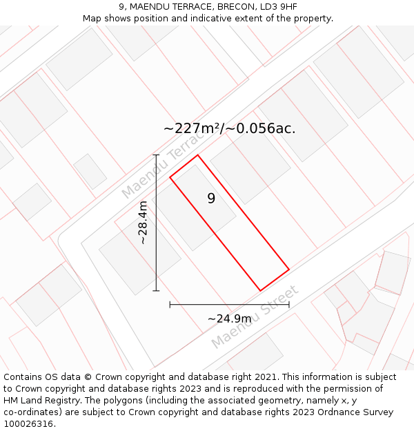 9, MAENDU TERRACE, BRECON, LD3 9HF: Plot and title map