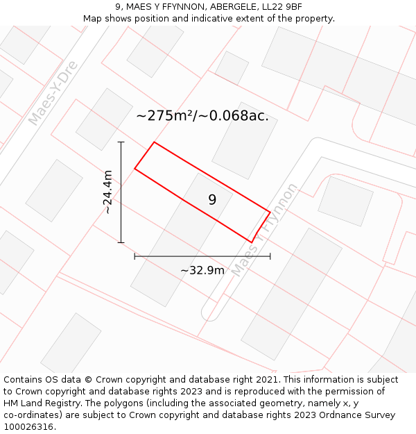 9, MAES Y FFYNNON, ABERGELE, LL22 9BF: Plot and title map