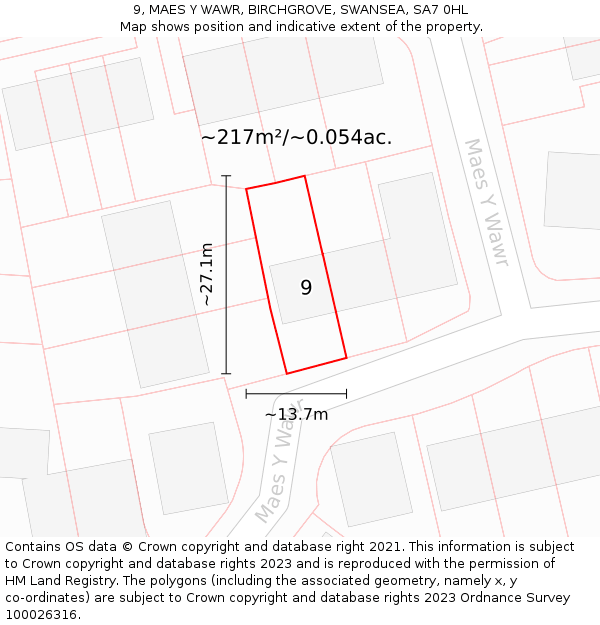 9, MAES Y WAWR, BIRCHGROVE, SWANSEA, SA7 0HL: Plot and title map