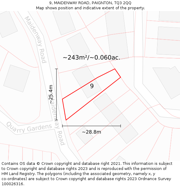 9, MAIDENWAY ROAD, PAIGNTON, TQ3 2QQ: Plot and title map