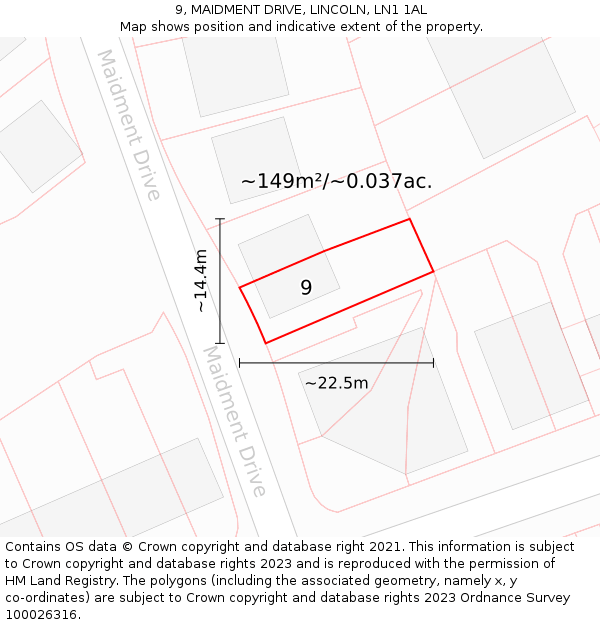 9, MAIDMENT DRIVE, LINCOLN, LN1 1AL: Plot and title map