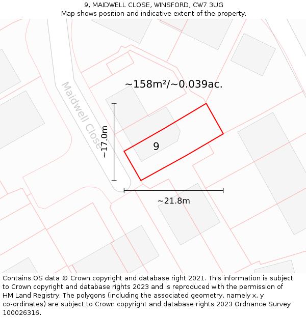 9, MAIDWELL CLOSE, WINSFORD, CW7 3UG: Plot and title map