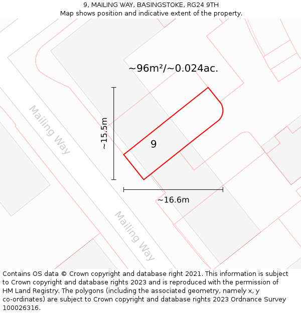 9, MAILING WAY, BASINGSTOKE, RG24 9TH: Plot and title map