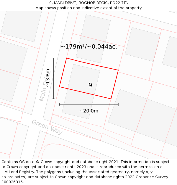 9, MAIN DRIVE, BOGNOR REGIS, PO22 7TN: Plot and title map