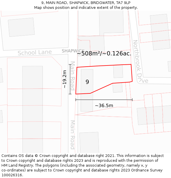 9, MAIN ROAD, SHAPWICK, BRIDGWATER, TA7 9LP: Plot and title map