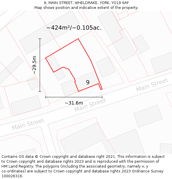 9, MAIN STREET, WHELDRAKE, YORK, YO19 6AF: Plot and title map