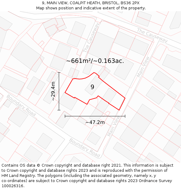 9, MAIN VIEW, COALPIT HEATH, BRISTOL, BS36 2PX: Plot and title map