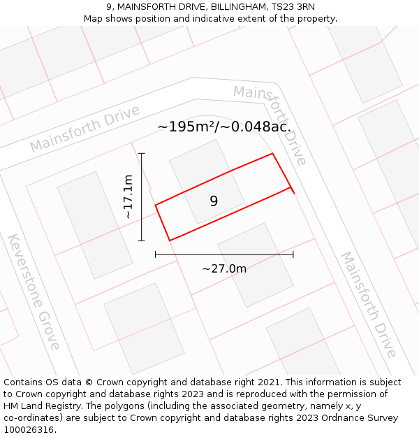 9, MAINSFORTH DRIVE, BILLINGHAM, TS23 3RN: Plot and title map