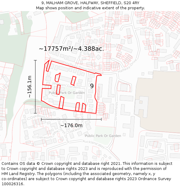 9, MALHAM GROVE, HALFWAY, SHEFFIELD, S20 4RY: Plot and title map