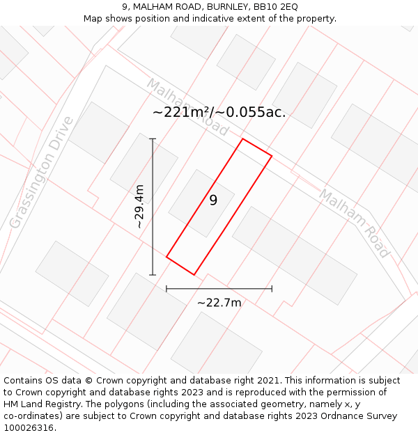9, MALHAM ROAD, BURNLEY, BB10 2EQ: Plot and title map