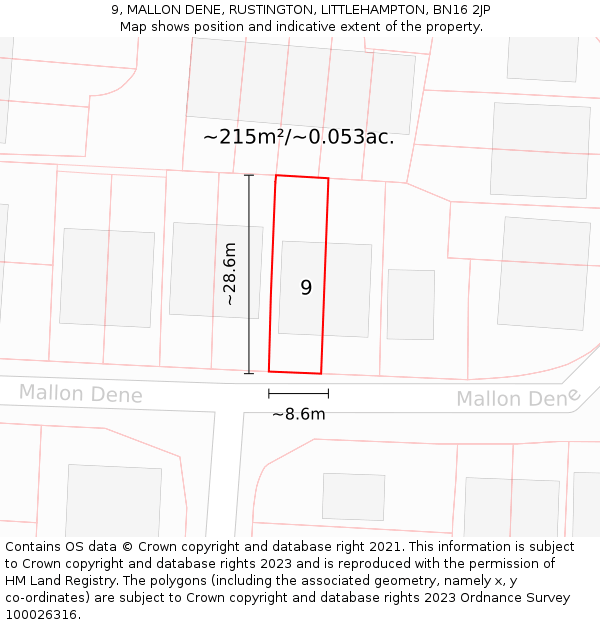 9, MALLON DENE, RUSTINGTON, LITTLEHAMPTON, BN16 2JP: Plot and title map