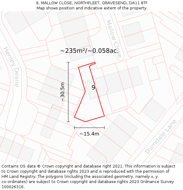 9, MALLOW CLOSE, NORTHFLEET, GRAVESEND, DA11 8TF: Plot and title map