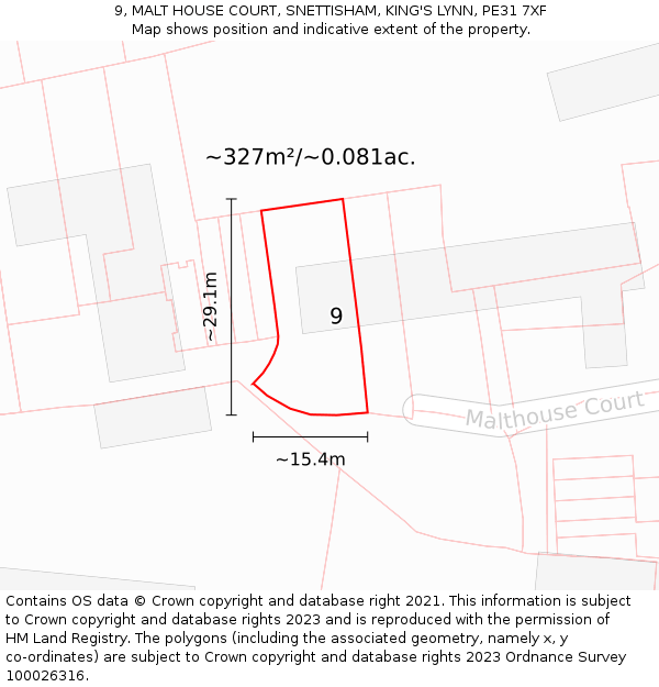 9, MALT HOUSE COURT, SNETTISHAM, KING'S LYNN, PE31 7XF: Plot and title map