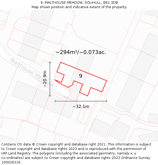 9, MALTHOUSE MEADOW, SOLIHULL, B91 3DB: Plot and title map