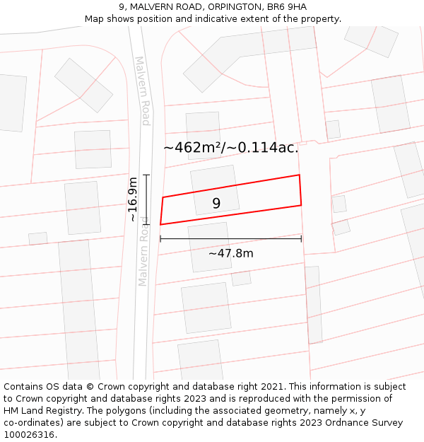 9, MALVERN ROAD, ORPINGTON, BR6 9HA: Plot and title map