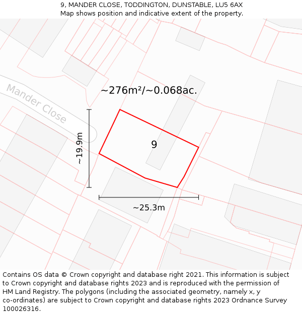 9, MANDER CLOSE, TODDINGTON, DUNSTABLE, LU5 6AX: Plot and title map
