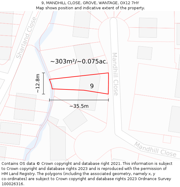 9, MANDHILL CLOSE, GROVE, WANTAGE, OX12 7HY: Plot and title map