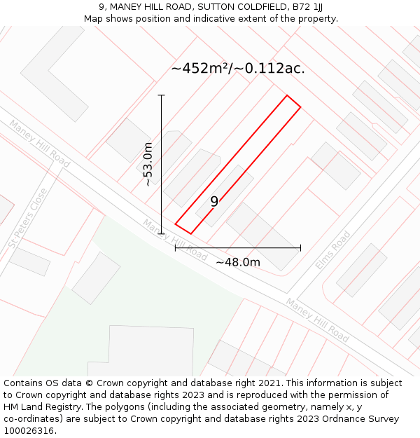 9, MANEY HILL ROAD, SUTTON COLDFIELD, B72 1JJ: Plot and title map