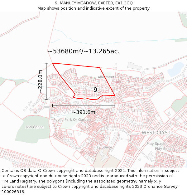 9, MANLEY MEADOW, EXETER, EX1 3GQ: Plot and title map