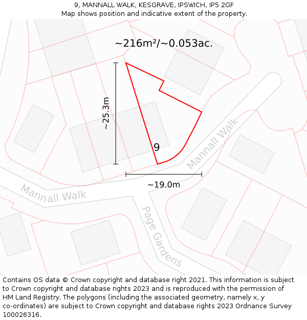 9, MANNALL WALK, KESGRAVE, IPSWICH, IP5 2GF: Plot and title map