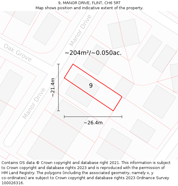 9, MANOR DRIVE, FLINT, CH6 5RT: Plot and title map