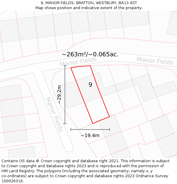 9, MANOR FIELDS, BRATTON, WESTBURY, BA13 4ST: Plot and title map