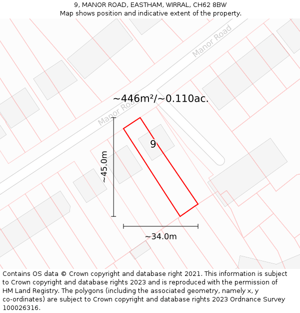 9, MANOR ROAD, EASTHAM, WIRRAL, CH62 8BW: Plot and title map