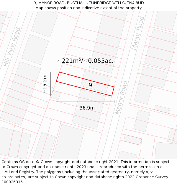 9, MANOR ROAD, RUSTHALL, TUNBRIDGE WELLS, TN4 8UD: Plot and title map