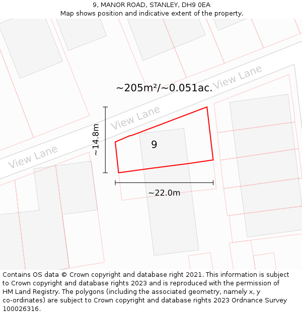 9, MANOR ROAD, STANLEY, DH9 0EA: Plot and title map