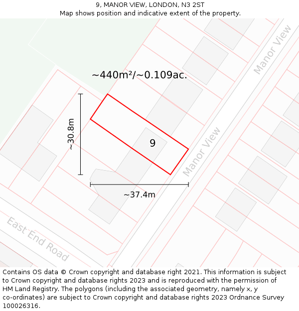 9, MANOR VIEW, LONDON, N3 2ST: Plot and title map