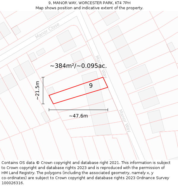 9, MANOR WAY, WORCESTER PARK, KT4 7PH: Plot and title map