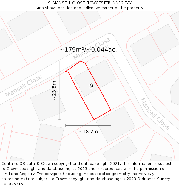 9, MANSELL CLOSE, TOWCESTER, NN12 7AY: Plot and title map
