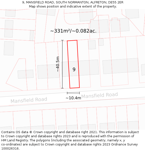 9, MANSFIELD ROAD, SOUTH NORMANTON, ALFRETON, DE55 2ER: Plot and title map