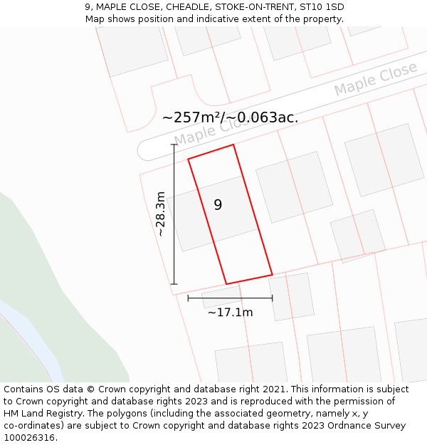 9, MAPLE CLOSE, CHEADLE, STOKE-ON-TRENT, ST10 1SD: Plot and title map